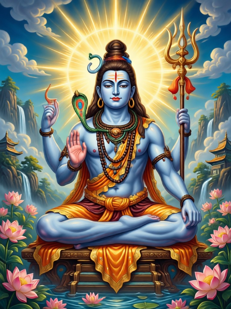 Glowing neon AI art of Lord Shiva's silhouette