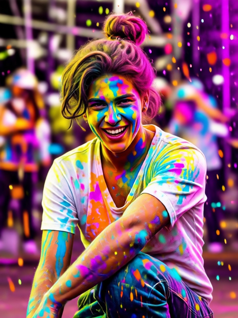 Festive AI Holi portrait with traditional clothing and vivid colors