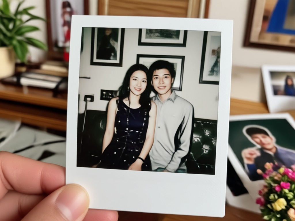 Close-up showing realistic Polaroid film grain and texture