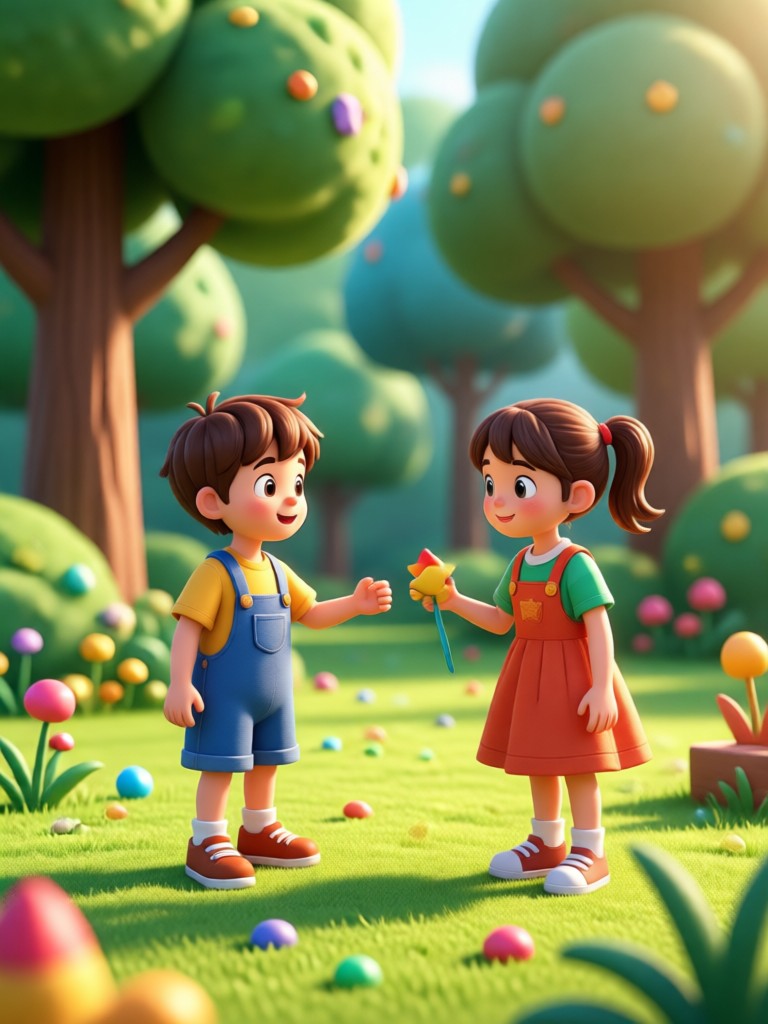 चंचल बच्चा अपने बड़े स्वयं से मिलता है एआई एनीमेशन