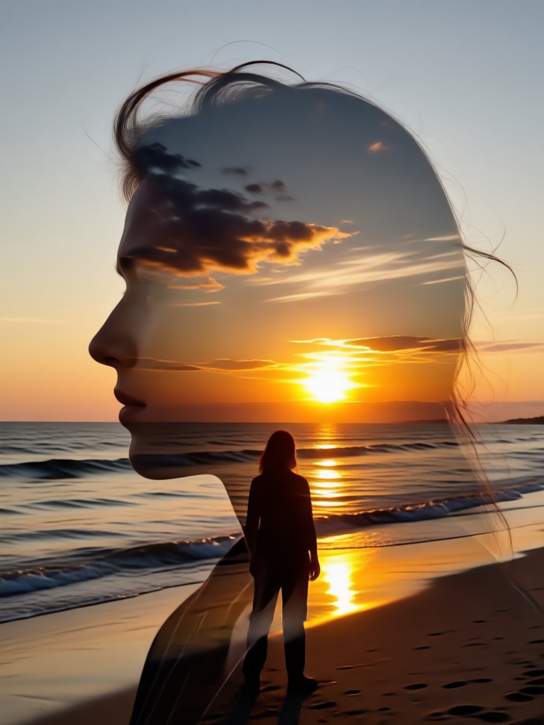 Contoh potret double exposure sunset