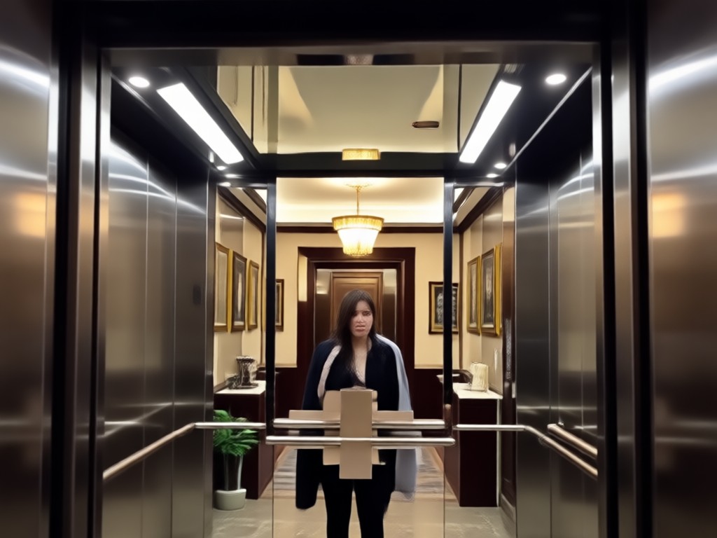 AI building cinematic hotel elevator scene