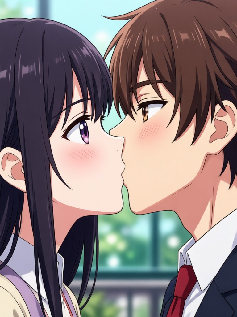 Fantasy anime kiss with magical particle effects