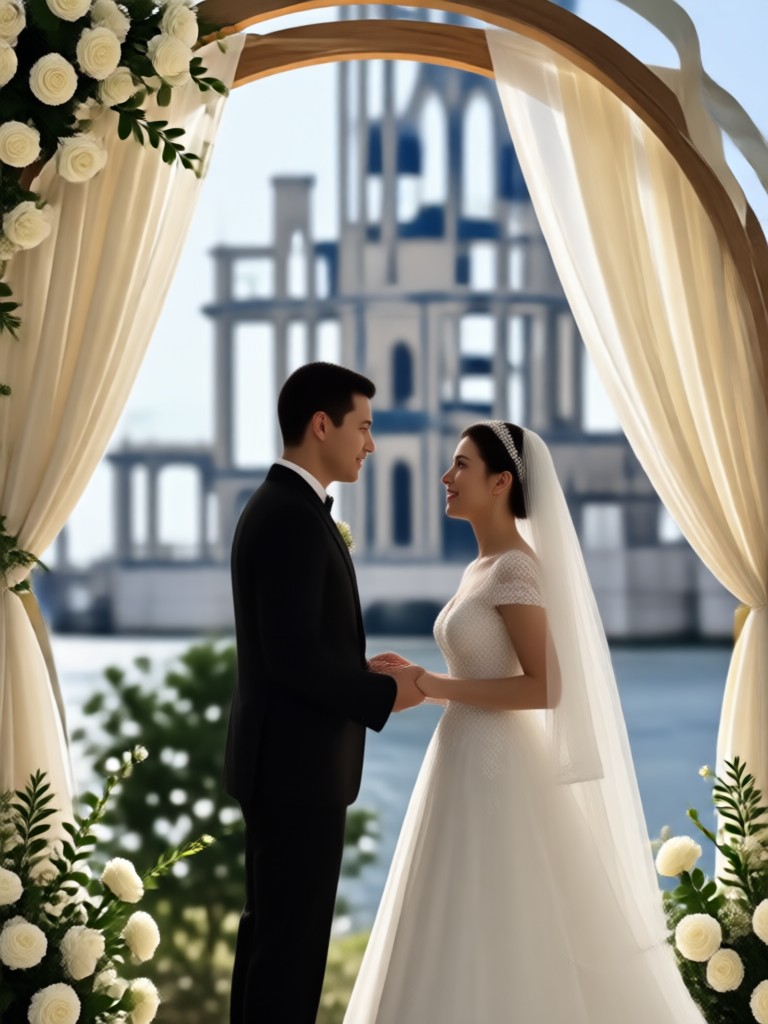 Filme de casamento com pôr do sol na praia gerado por IA