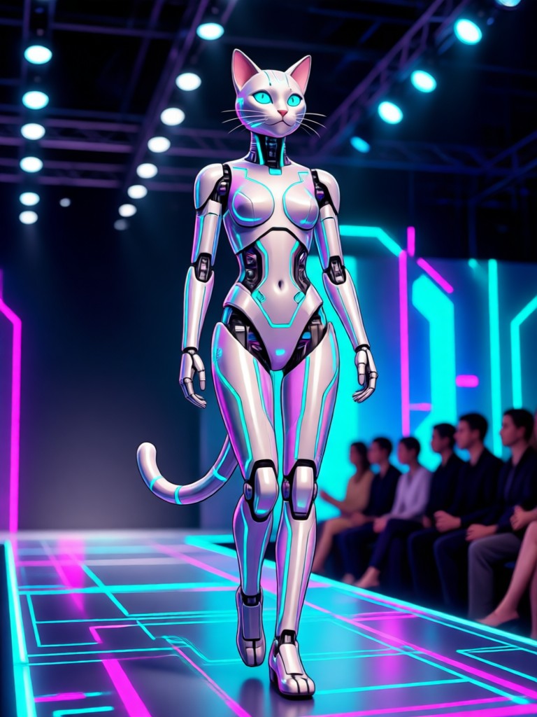 Pasarela de moda ciberpunk generada por IA