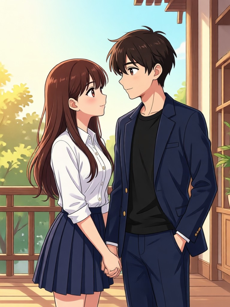 Action themed anime couple adventure scene