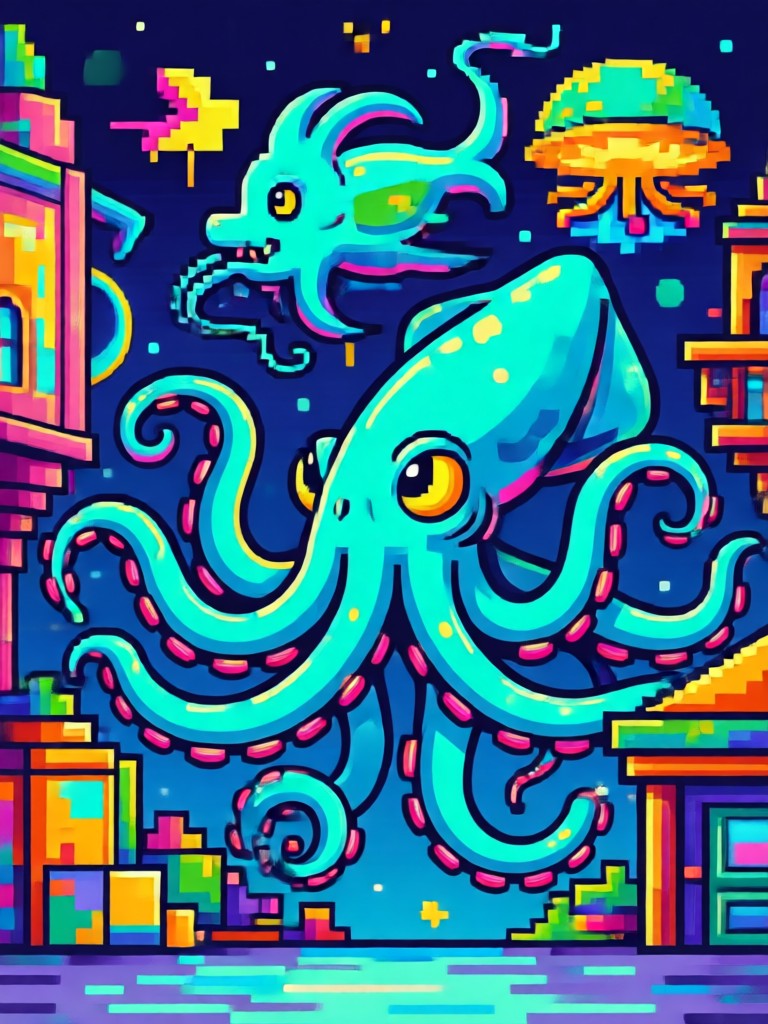 Cyberpunk inspired Squid Game character with neon lights
