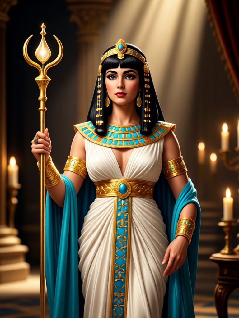 A modern photo transformed with a dark, cinematic Cleopatra aesthetic.