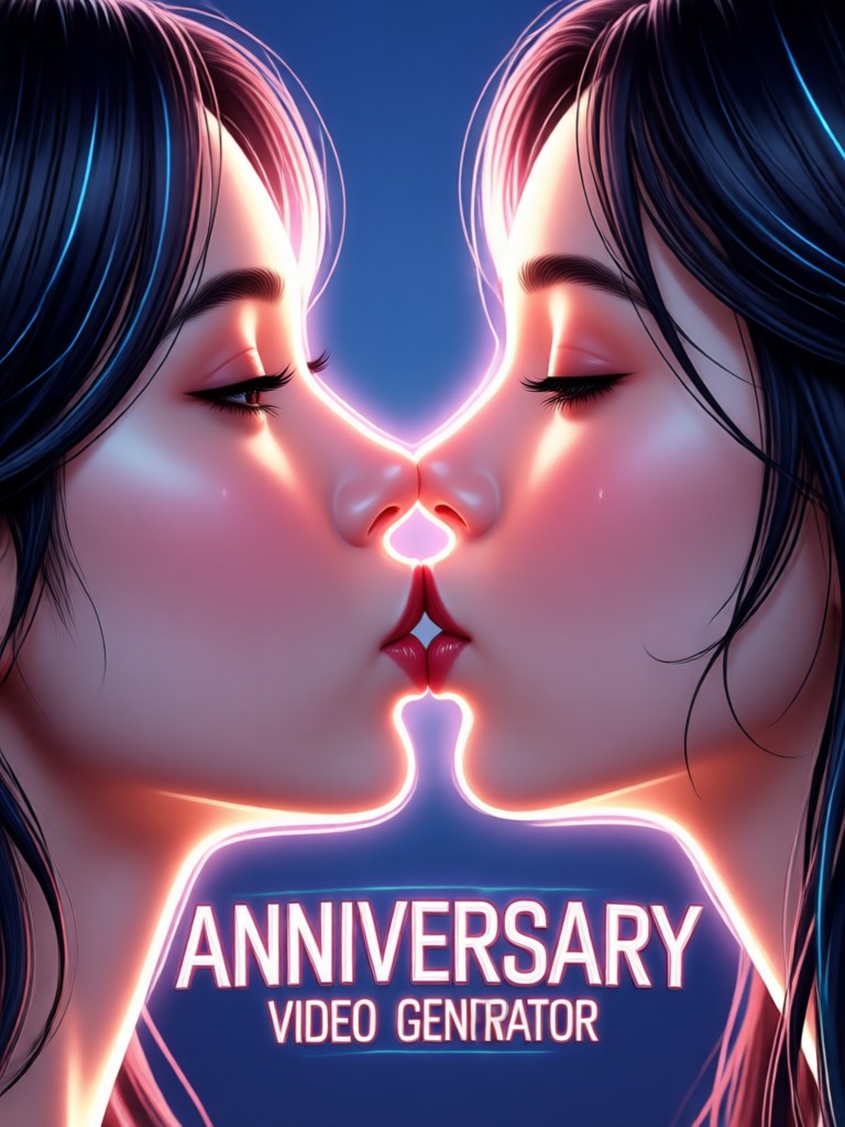 Newlyweds AI anniversary kiss with confetti