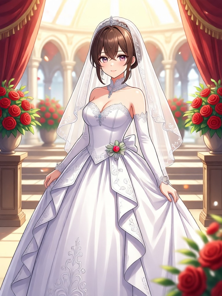 Anime bride character sheet with multiple expressions