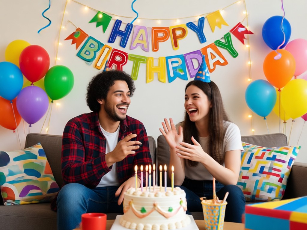 Best friend watching a personalized birthday video