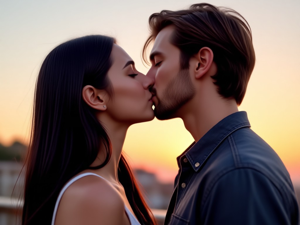 Ejemplos de efectos de beso romántico por IA para redes sociales