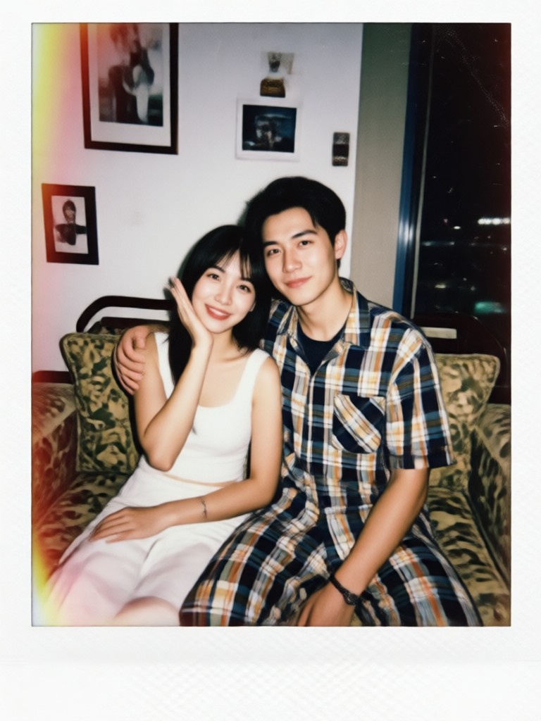 Fun colorful photo booth Polaroid of a couple