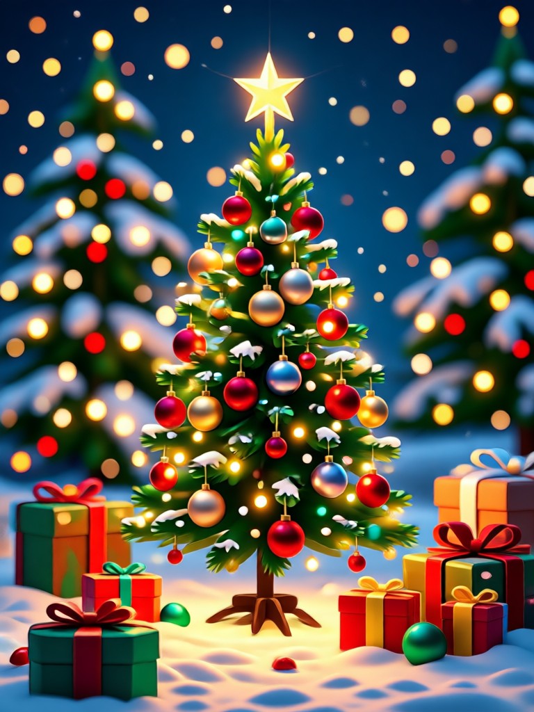 Before and after of a photo with AI Christmas lights