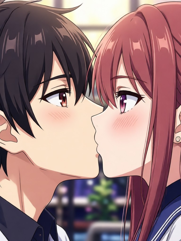 Emotional reunion anime kiss scene