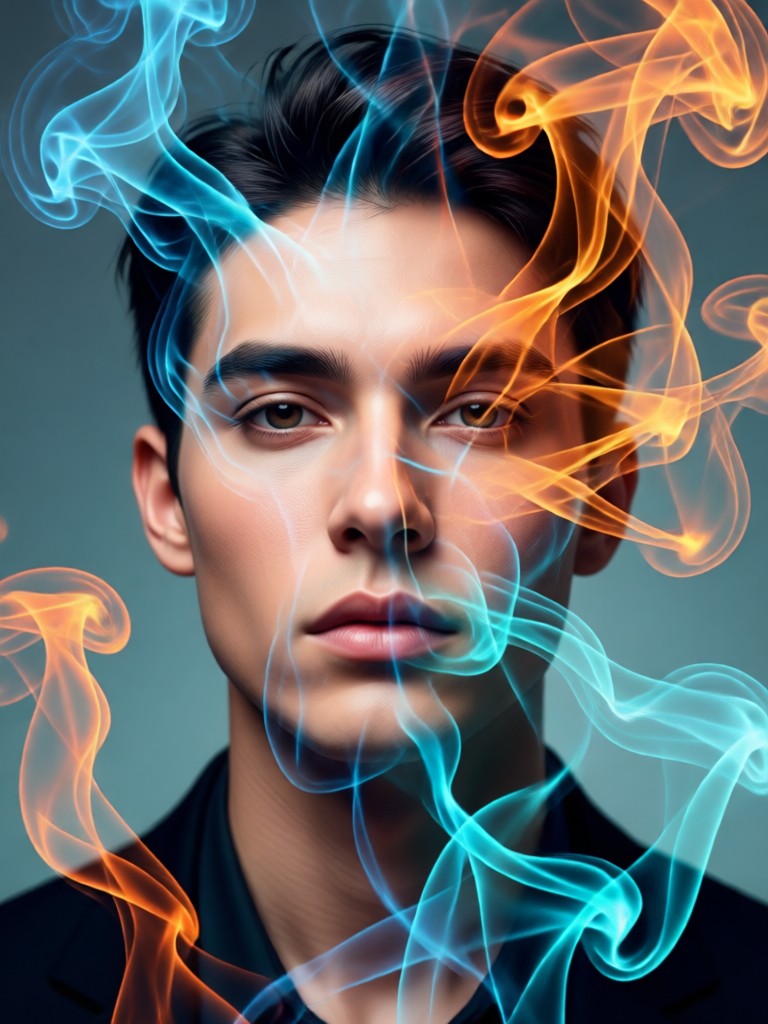 retrato etéreo con trazos de luz dorada