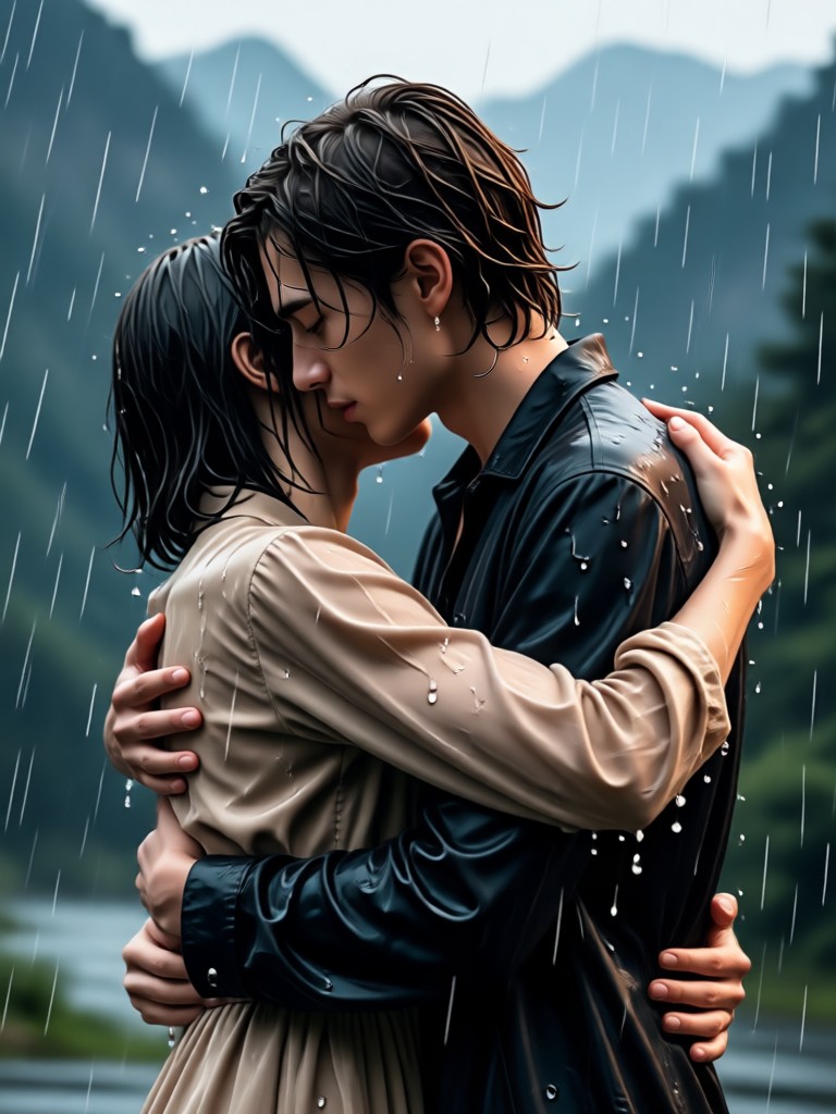 AI rainy embrace effect with realistic rain sounds preview