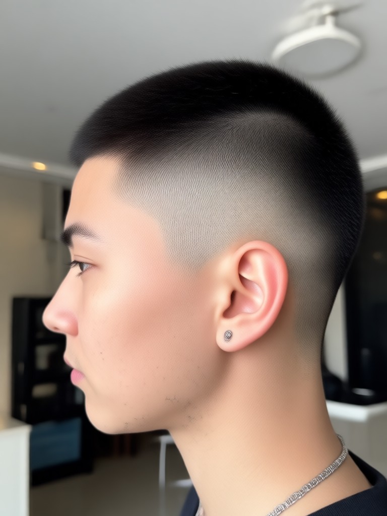 Lange Haare zu KI-Buzz-Cut-Verwandlung