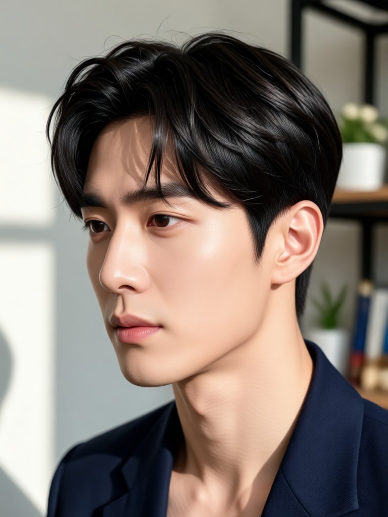 Messy textured Korean male hairstyle