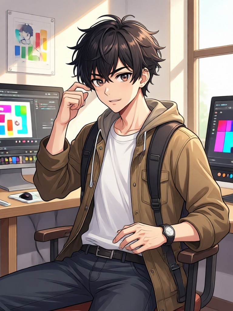 Noir detective anime character in dramatic lighting