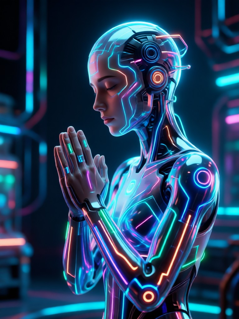 Serene figure in meditation under a starry sky