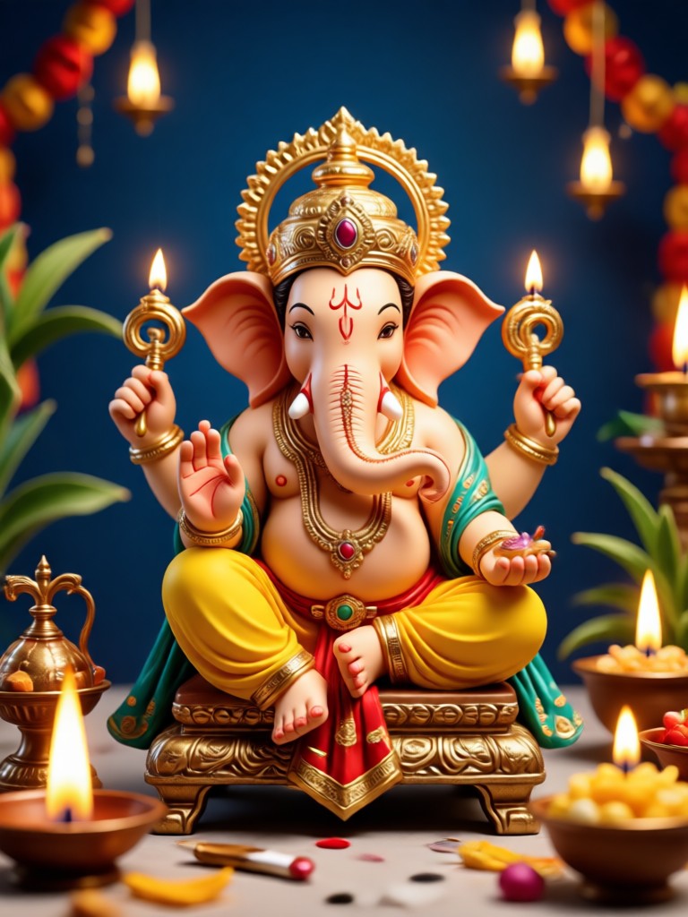 Foto mit einem göttlichen Aura KI-Effekt für Ganpati verschmolzen