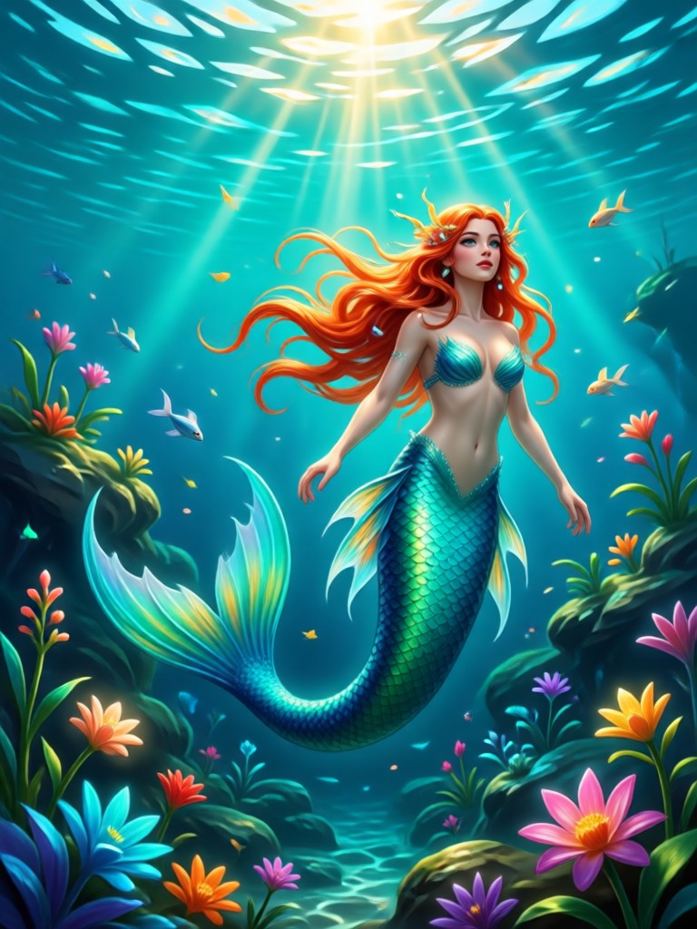 Cute cartoon style mermaid for playful content