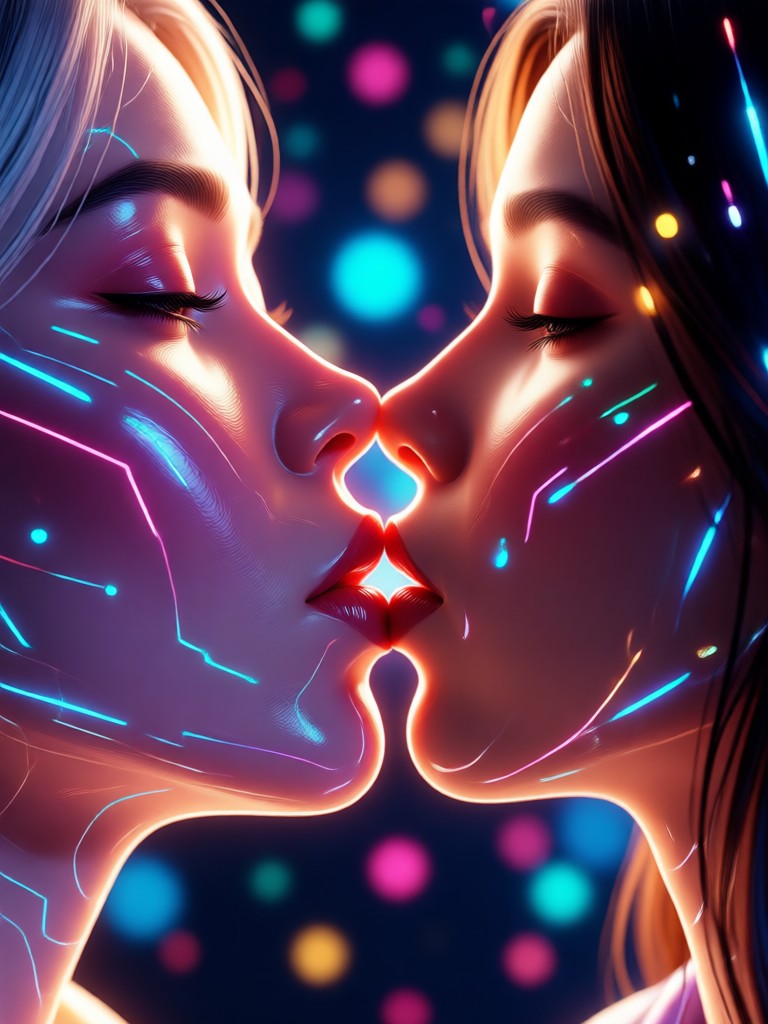 AI kiss with romantic Ghibli style filter applied