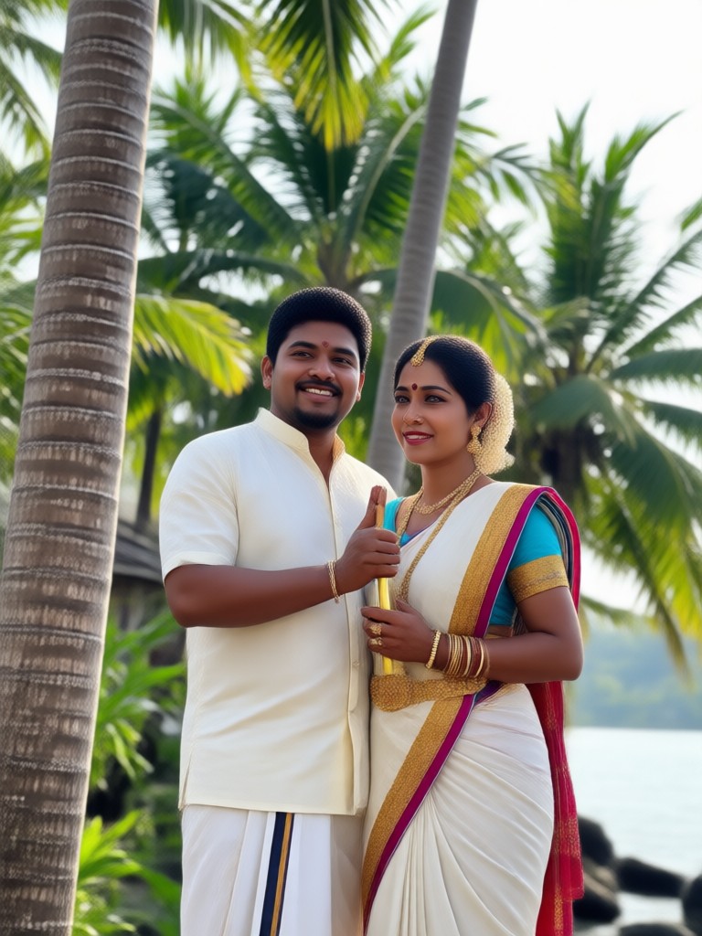Traditional wedding portrait with family in background