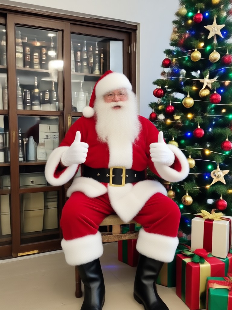 Santa in a bustling Christmas market scene