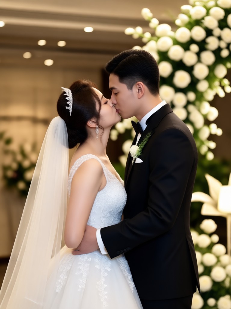 ai kiss effect on wedding portrait