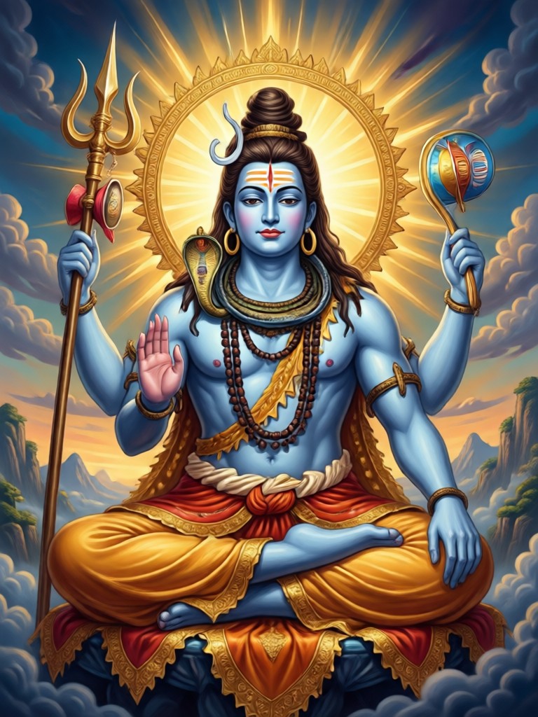 Traditional Tanjore painting style AI Shiva