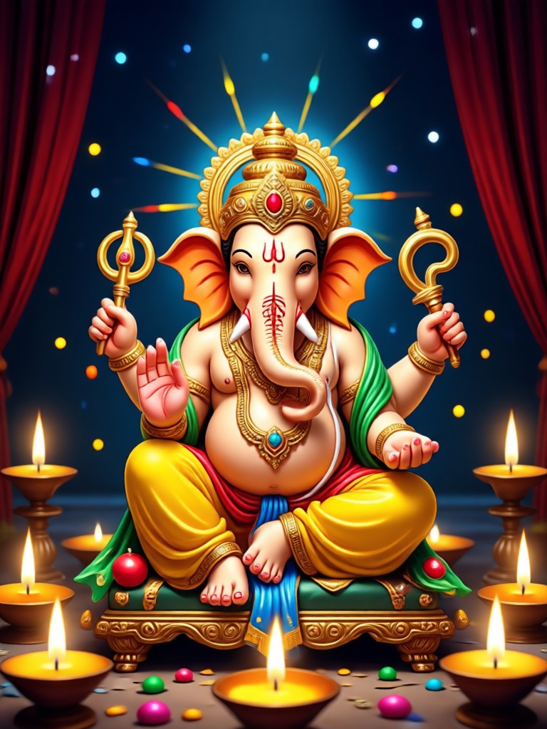 Children's photo with cute cartoon Ganesha AI