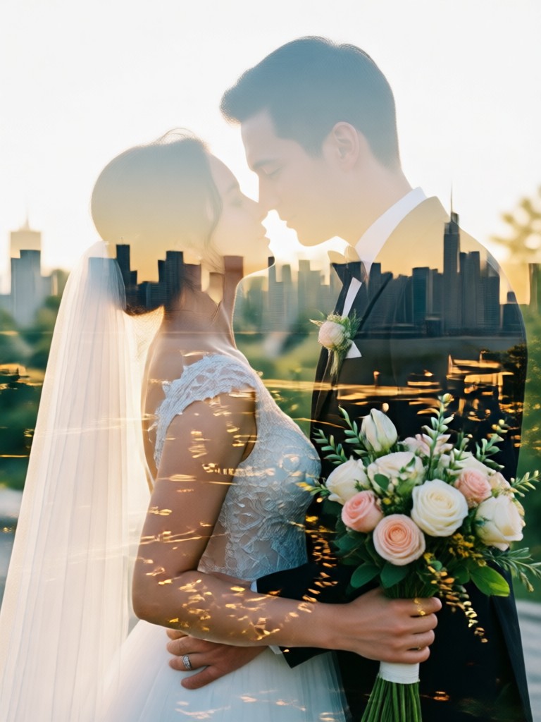 기하학적 추상 오버레이가 있는 현대적 커플 초상화