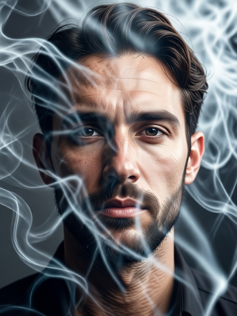 retrato audaz con efectos de humo oscuro