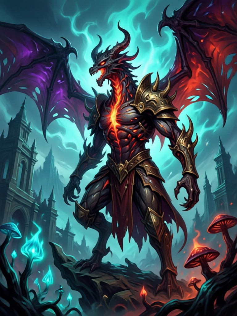 AI dark fantasy art generator creating a gothic scene with a dragon and castle