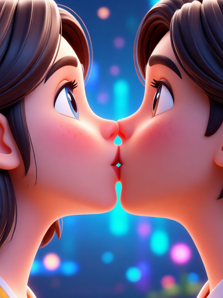 3D clay art style kissing moment