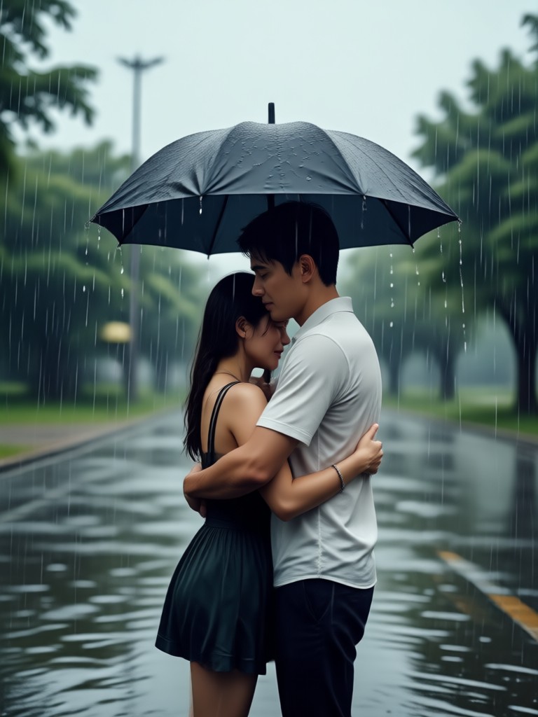 Ghibli style romantic monsoon embrace animation