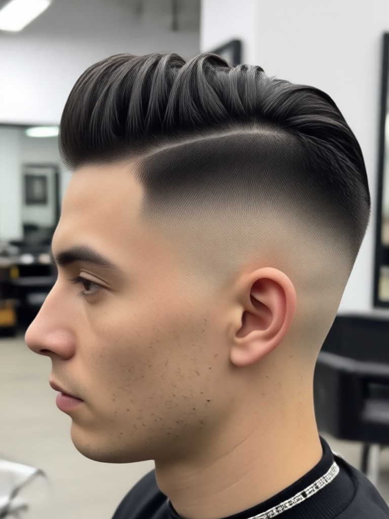 AI generated low taper fade with curly hair on top
