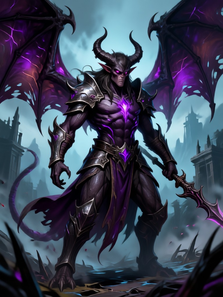 Dark fantasy warrior in blighted lands AI art