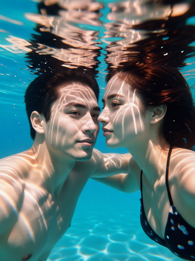 Clear Caribbean water couple portrait