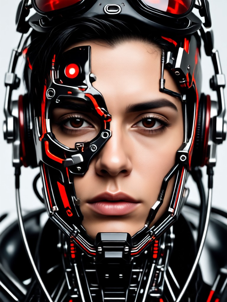 Emotional red and black AI portrait expression