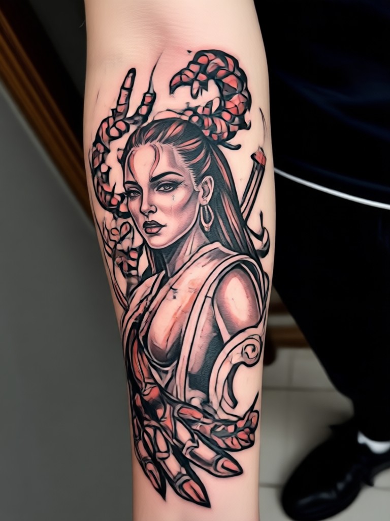 Neo-traditional snake tattoo