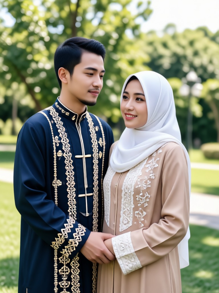 Muslim couple portrait with Arabic calligraphy