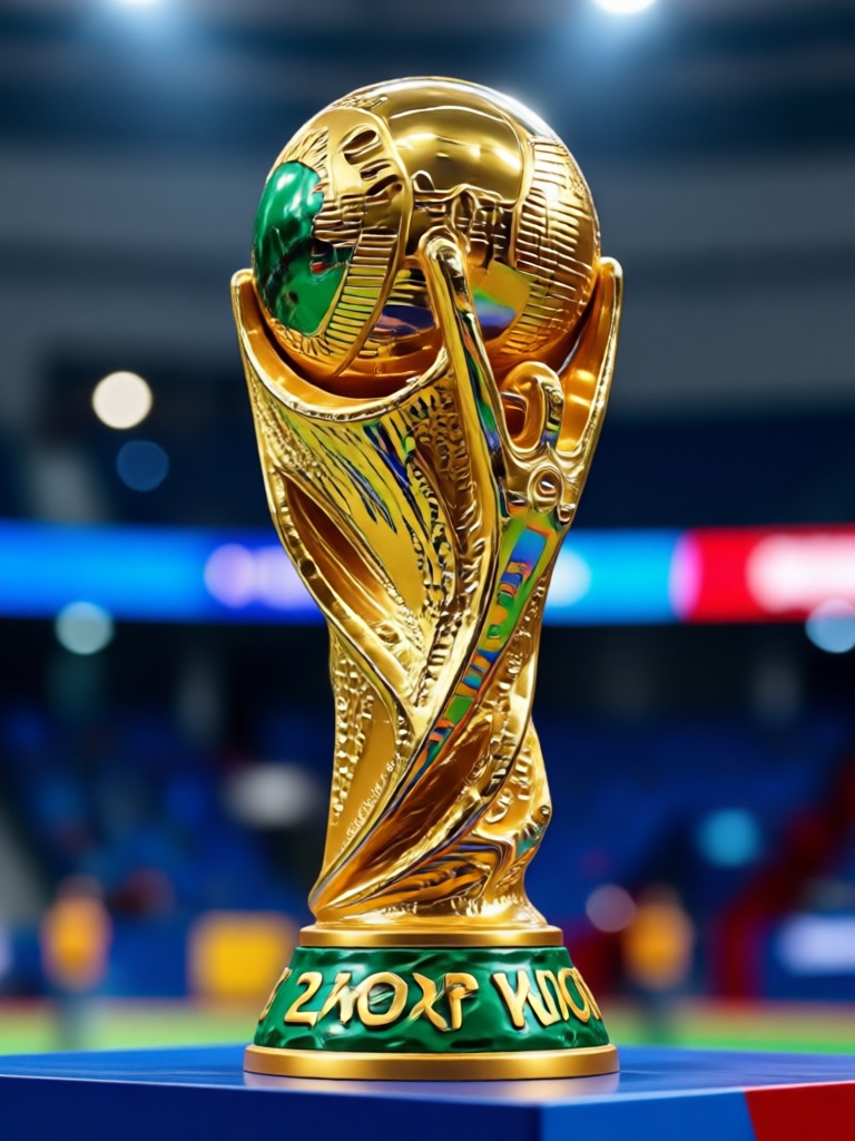 Render 3D piala Piala Dunia dengan tim