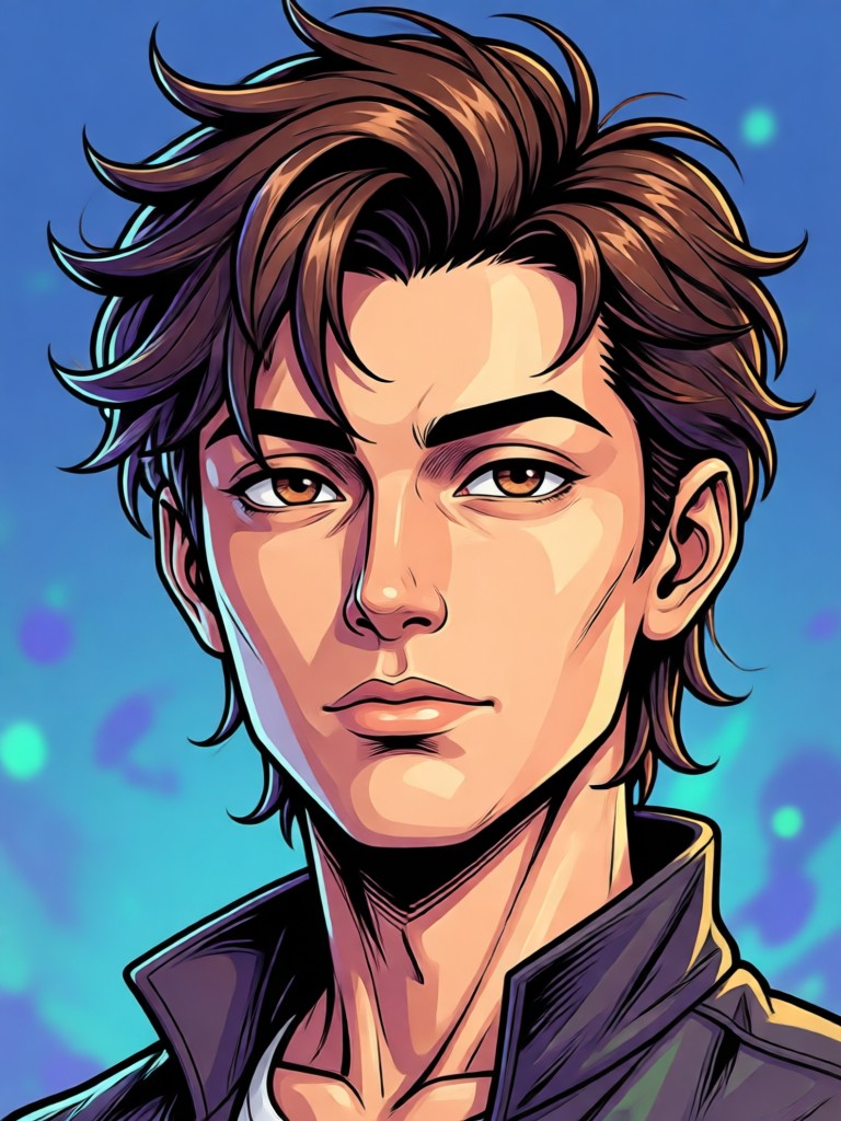 Manga style 3D portrait with dramatic lighting