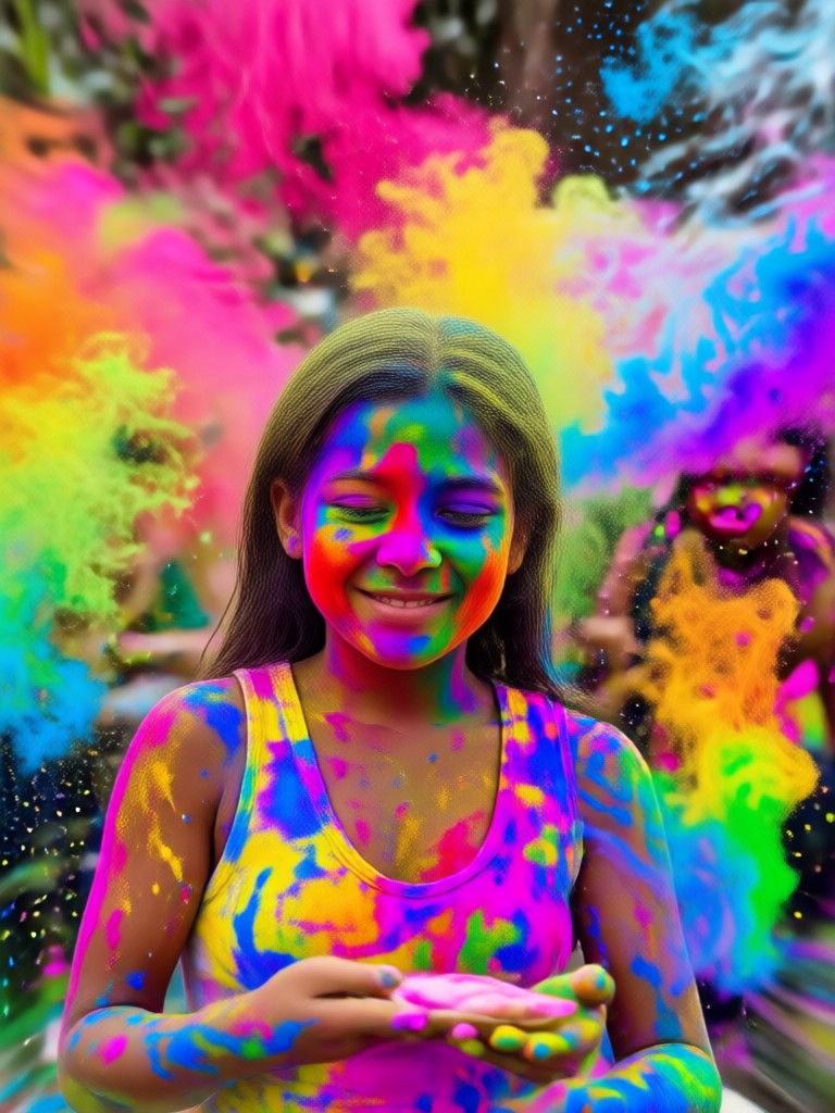 Child playing Holi with bright colors