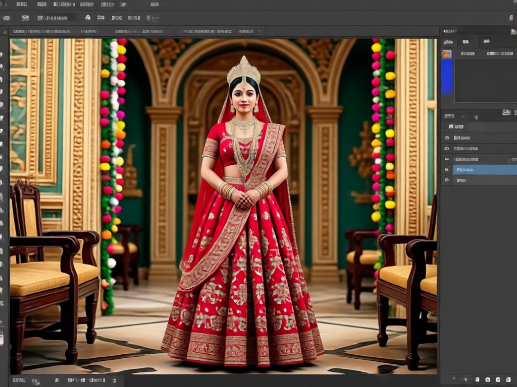 Indian outfit with perfectly matched jewelry and accessories added by AI