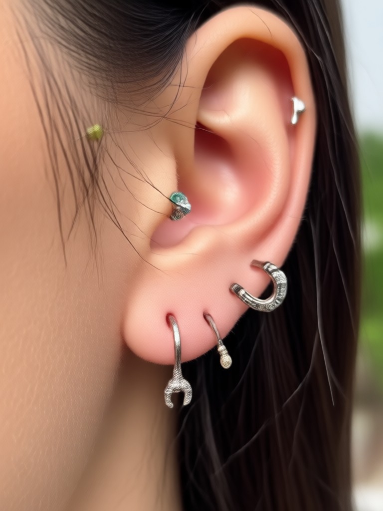 Mobile app showing piercing try on interface