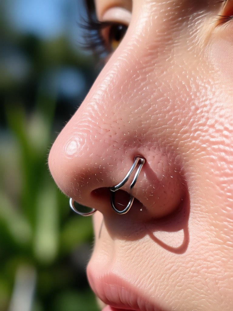 Close-up de um piercing de diamante no nariz por IA